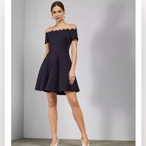 Ted Baker off shoulder satin dress. Size 4. Navy. Too big on me.